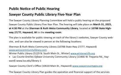 Public Notice of Public Hearing – Sawyer County Public Library Five-Year Plan