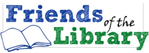 Weiss Community Library Friends of the Library logo with the text Friends in blue and Library in green and a pencil sketch of an open book.